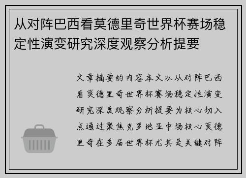 从对阵巴西看莫德里奇世界杯赛场稳定性演变研究深度观察分析提要